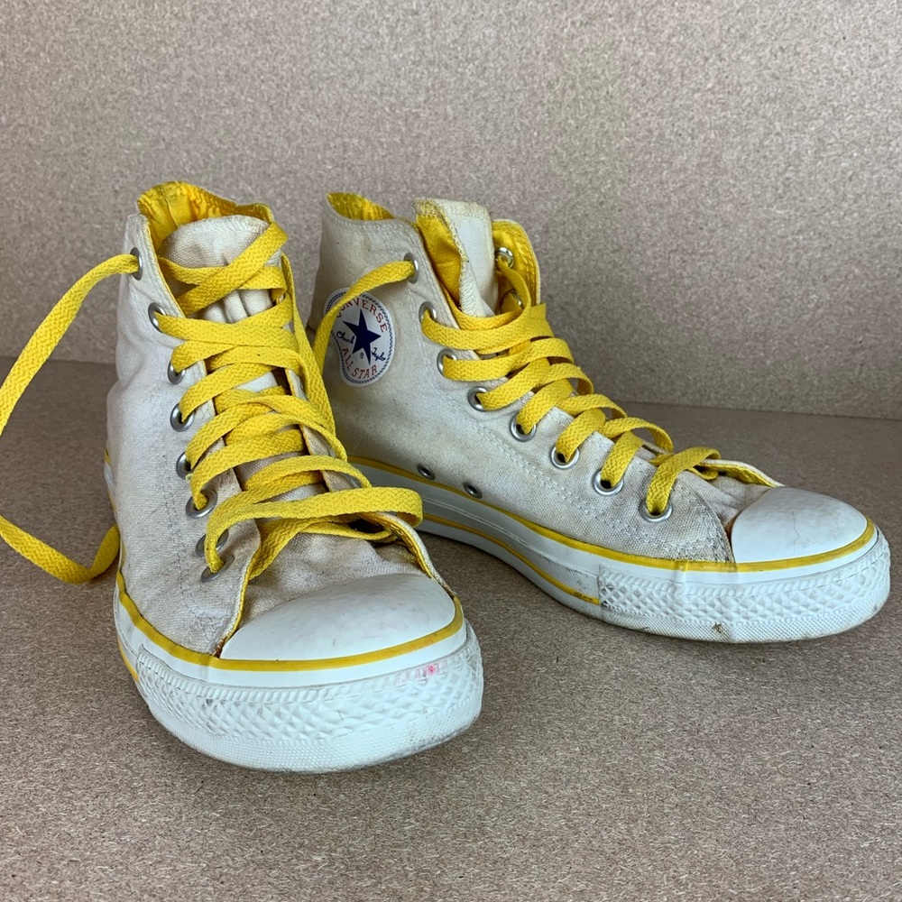 Converse Yellow Lace Up High Top Chuck Taylors